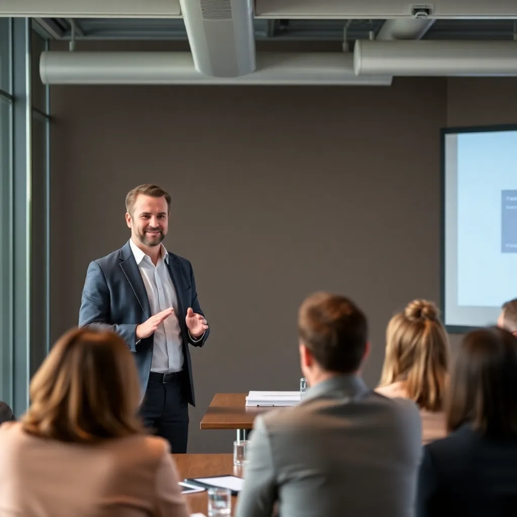 Leider presenteert aan team in vergaderruimte