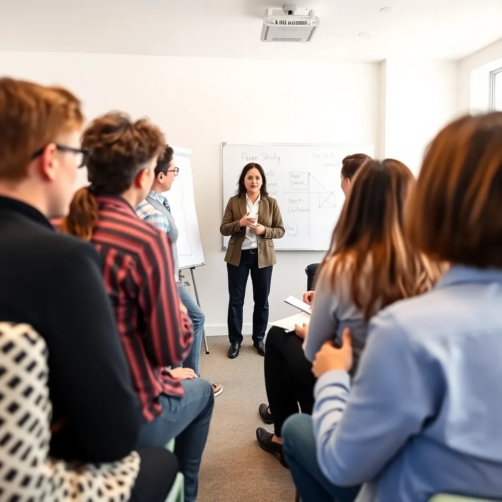 Professionals volgen een interactieve workshop voor vaardigheidsontwikkeling