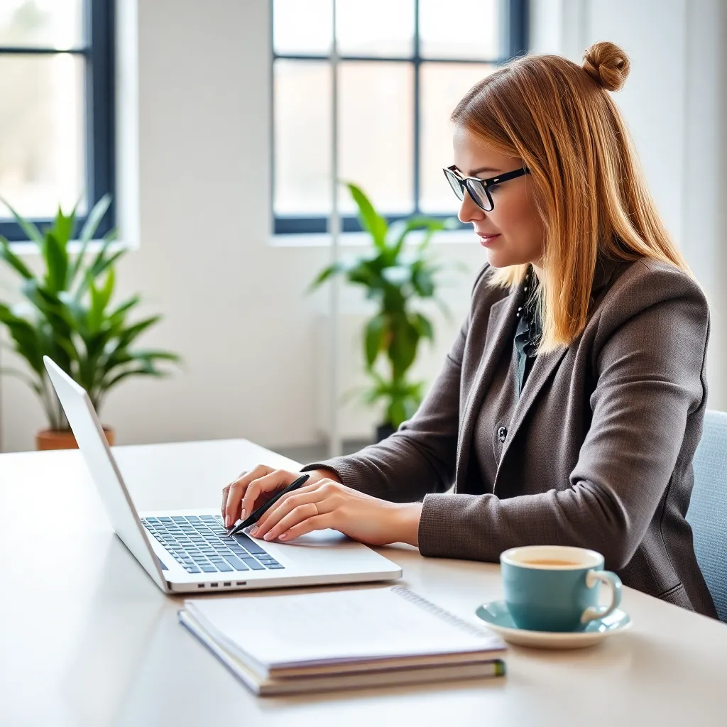 Professional werkt aan persoonlijk ontwikkelingsplan op laptop