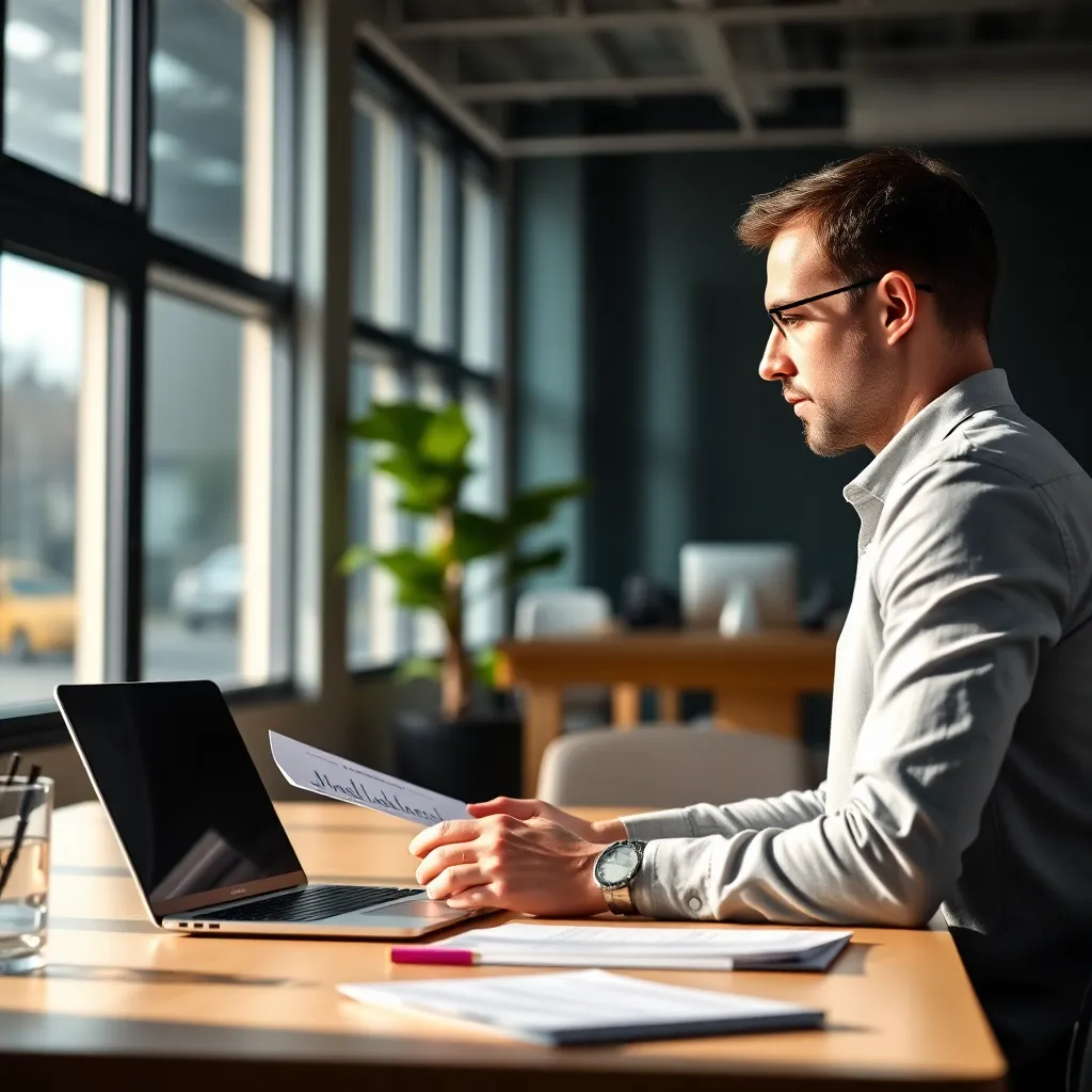 Professional die een persoonlijk ontwikkelingsplan bestudeert op kantoor