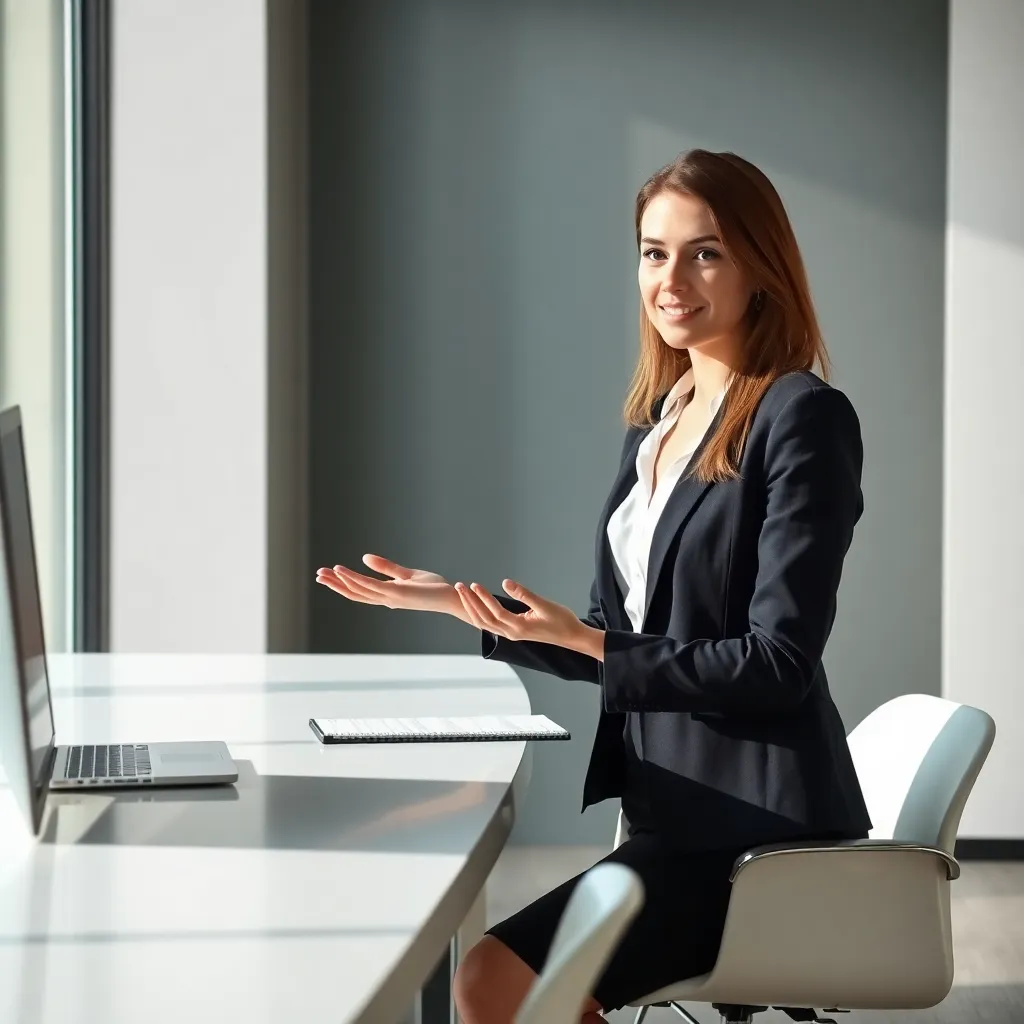 Professioneel geklede vrouw onderhandelt over salaris in modern kantoor